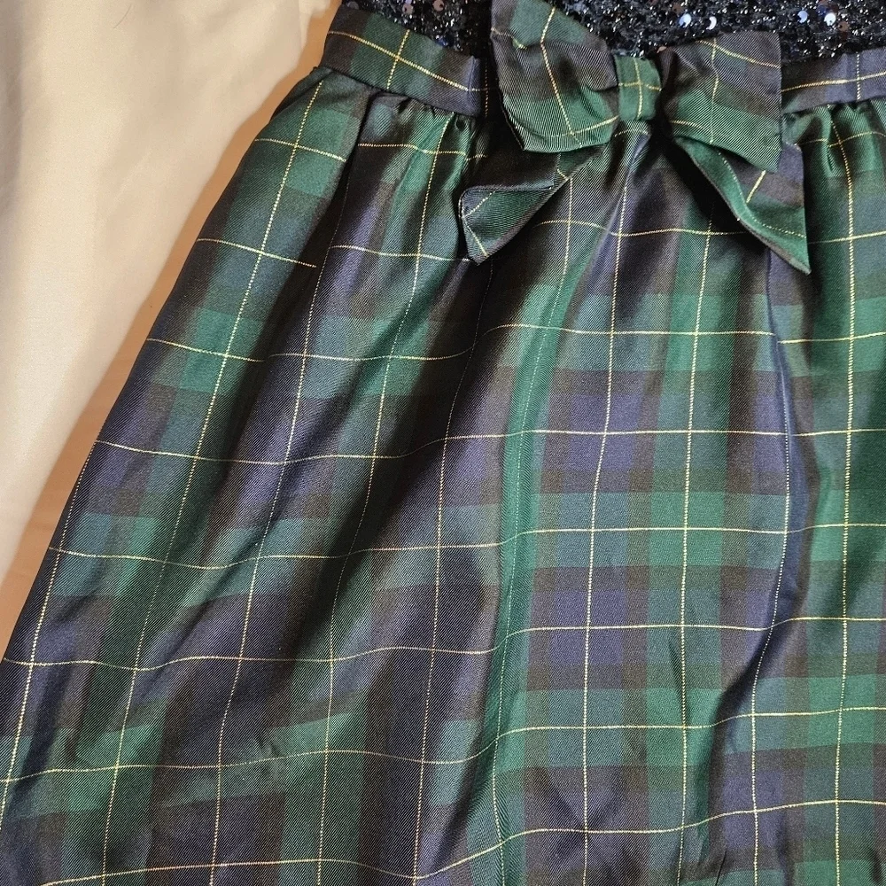 The Children's Place Girls Blue Sequined Top And Green Plaid Bottom Dress Size 8